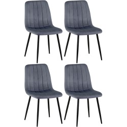 Juego de 4 sillas Dijon de terciopelo gris oscuro Juego de 4 sillas Dijon de terciopelo gris oscuro