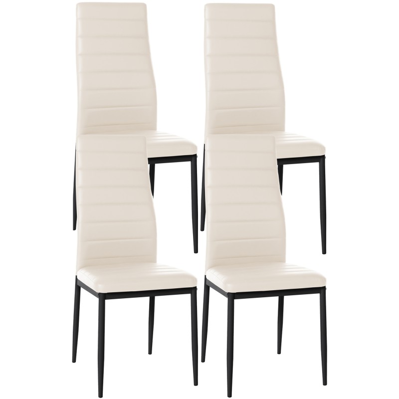 Juego de 4 sillas de comedor Mayfair, piel sintética color crema