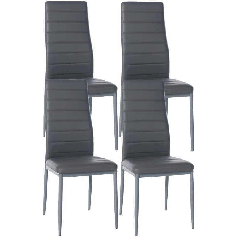 Juego de 4 sillas de comedor Mayfair, piel sintética gris