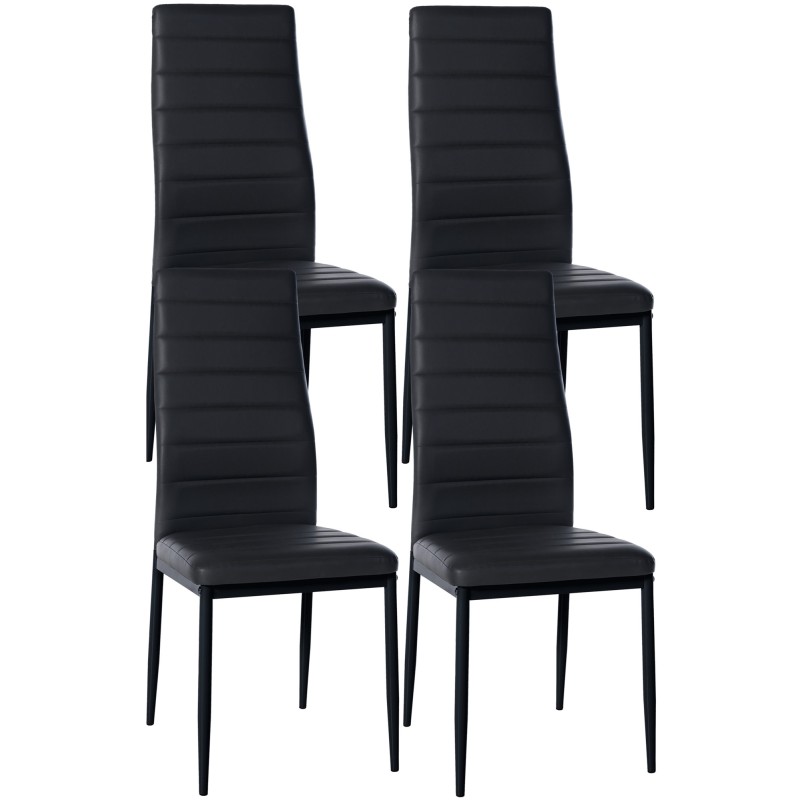 Juego de 4 sillas de comedor Mayfair, piel sintética negra