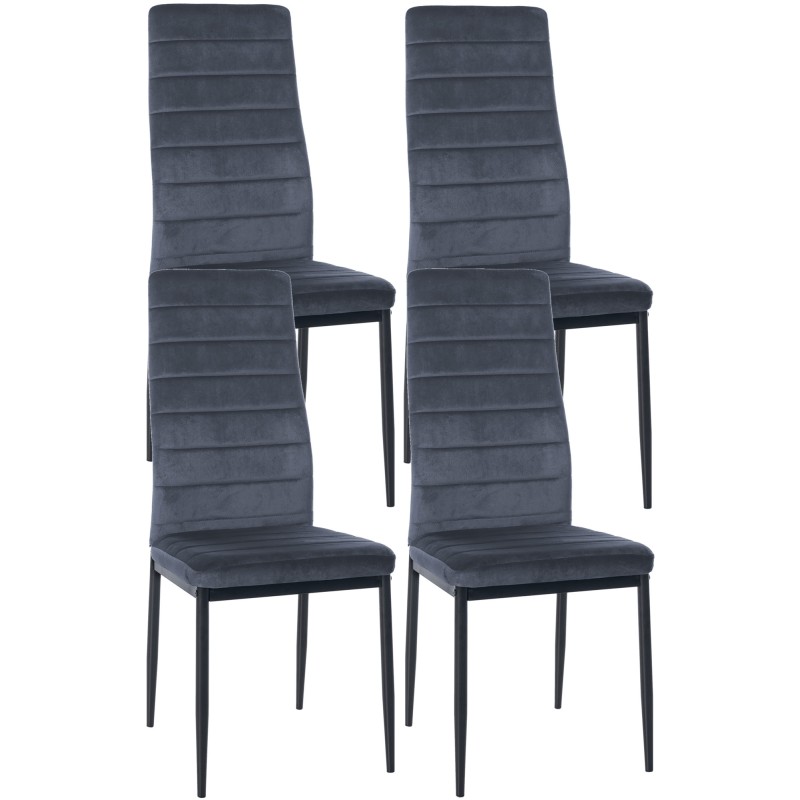 Juego de 4 sillas de comedor Mayfair de terciopelo en gris claro