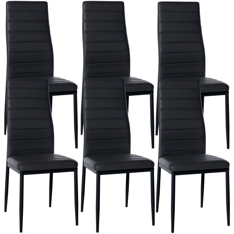 Juego de 6 sillas de comedor Mayfair, piel sintética negra