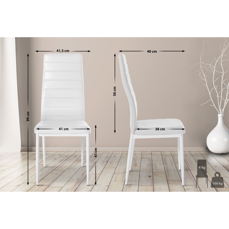 Juego de 6 sillas de comedor Mayfair, piel sintética blanca