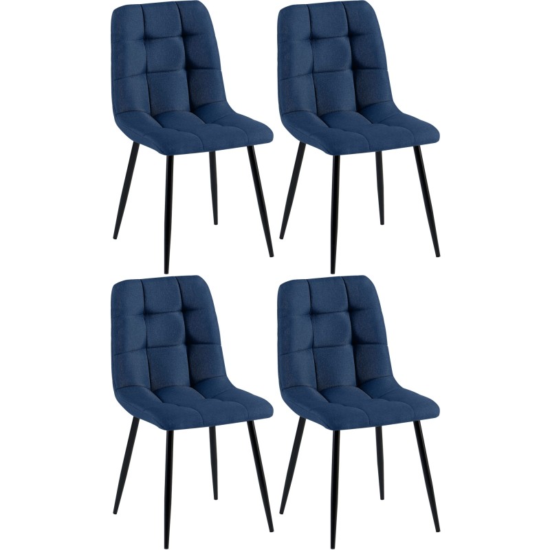 Juego de 4 sillas de comedor de tela azul Antibes