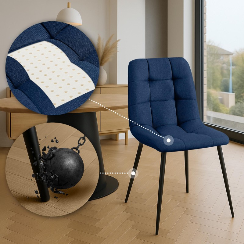 Juego de 4 sillas de comedor de tela azul Antibes