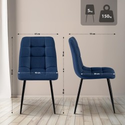 Juego de 4 sillas de comedor de tela azul Antibes