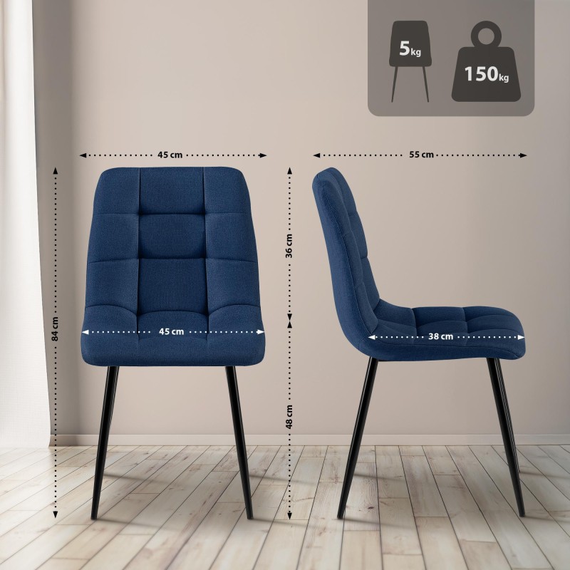 Juego de 4 sillas de comedor de tela azul Antibes