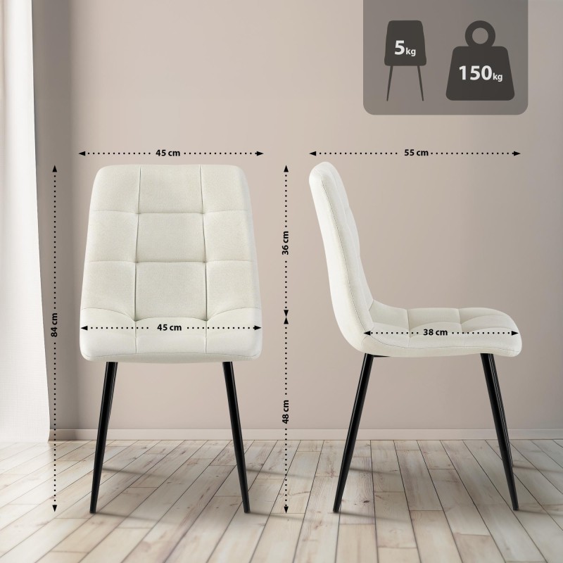 Juego de 4 sillas de comedor de tela color crema Antibes