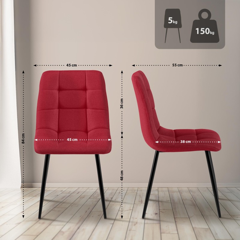 Juego de 4 sillas de comedor de tela roja Antibes