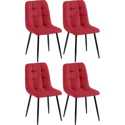 Juego de 4 sillas de comedor de tela roja Antibes