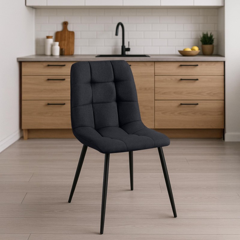 Juego de 4 sillas de comedor Antibes de tela negra