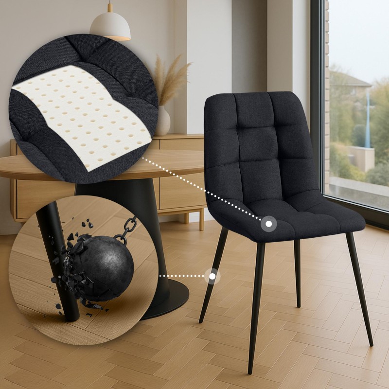 Juego de 4 sillas de comedor Antibes de tela negra
