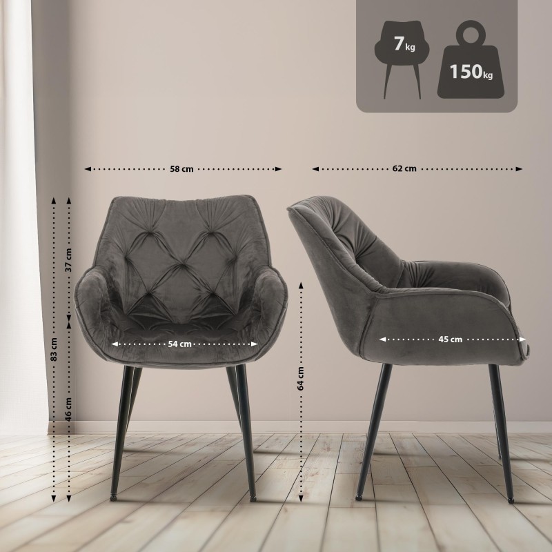 Silla Tanna en terciopelo antracita