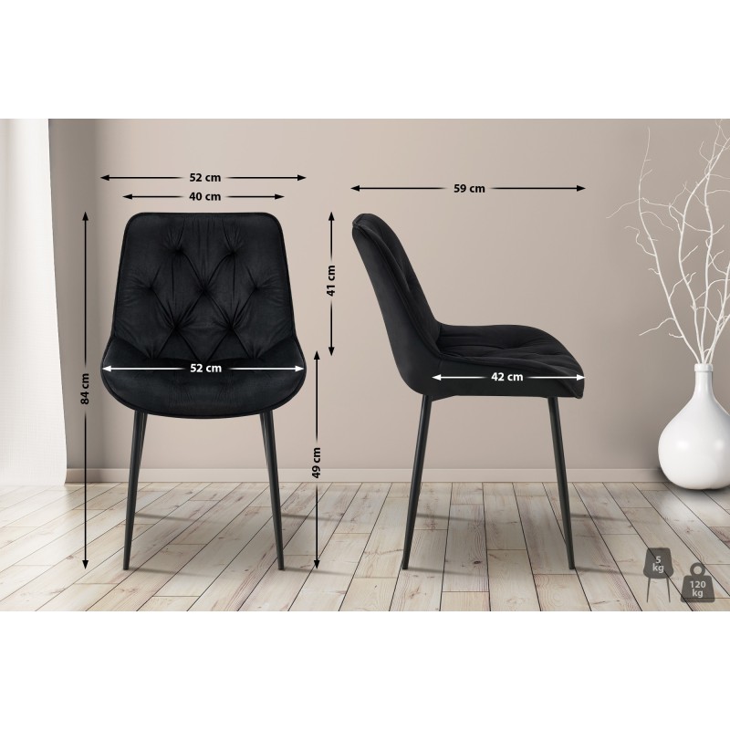 Silla de comedor Wallace de terciopelo negro