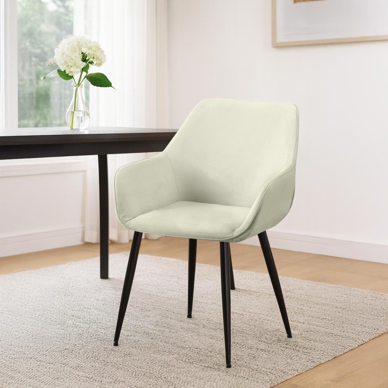 Juego de 2 sillas de comedor Vessa en tela color crema