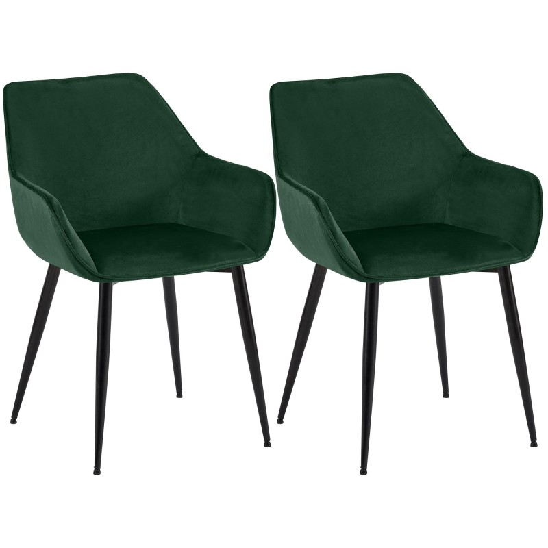 Juego de 2 sillas de comedor Vessa en terciopelo verde Juego de 2 sillas de comedor Vessa en terciopelo verde