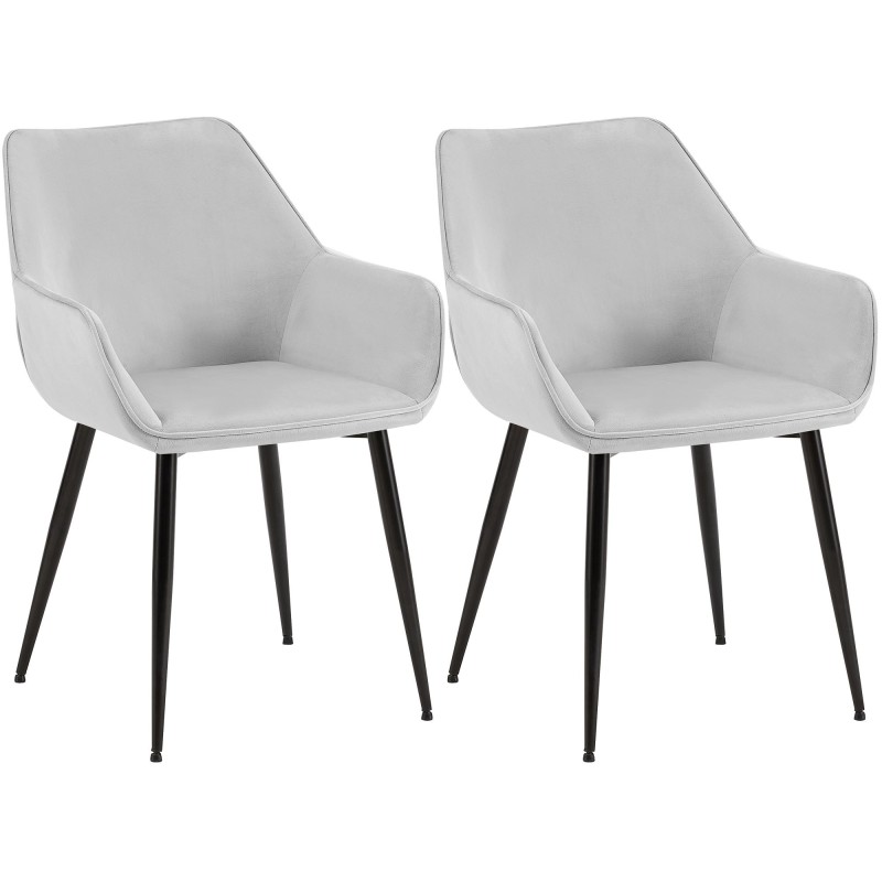 Juego de 2 sillas de comedor Vessa en terciopelo gris claro Juego de 2 sillas de comedor Vessa en terciopelo gris claro