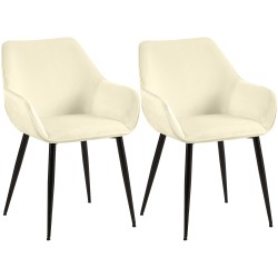Juego de 2 sillas de comedor Vessa de terciopelo crema