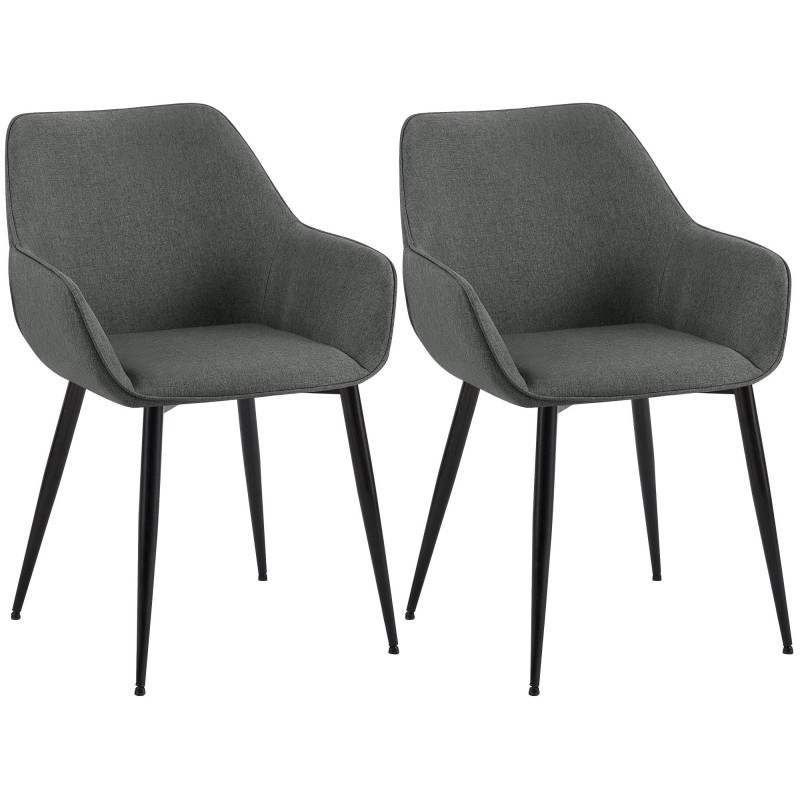 Juego de 2 sillas de comedor Vessa en tela gris oscuro Juego de 2 sillas de comedor Vessa en tela gris oscuro