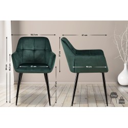 Juego de 2 sillas de comedor Emia en terciopelo verde