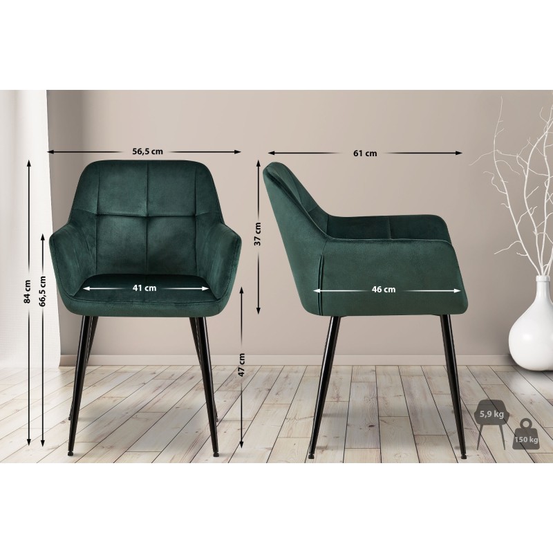 Juego de 2 sillas de comedor Emia en terciopelo verde
