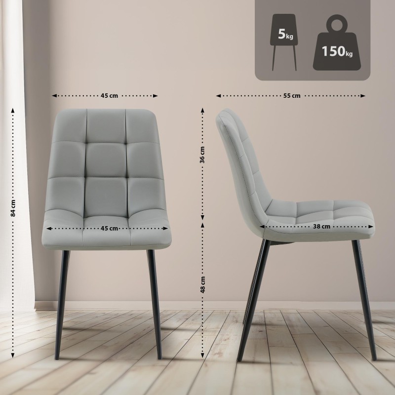 Silla de comedor Antibes, piel sintética gris claro