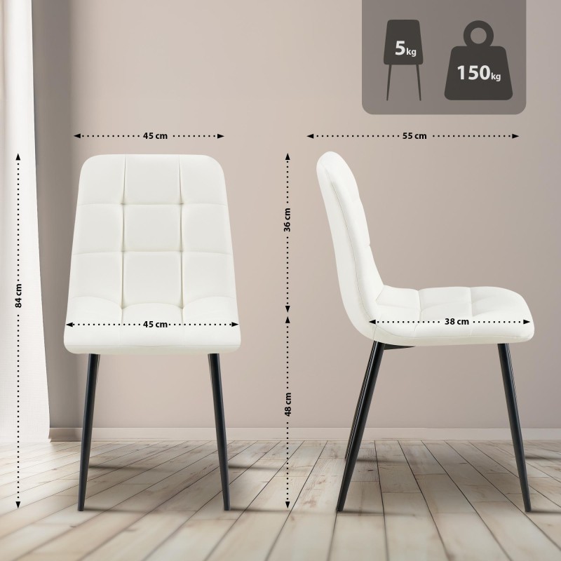 Silla de comedor Antibes, polipiel blanca