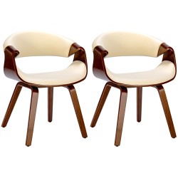 Juego de 2 sillas de comedor Foley, piel sintética, color nogal/crema