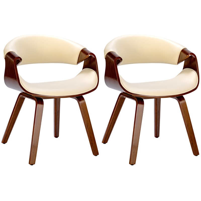 Juego de 2 sillas de comedor Foley, piel sintética, color nogal/crema