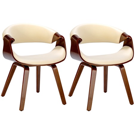 Juego de 2 sillas de comedor Foley, piel sintética, color nogal/crema