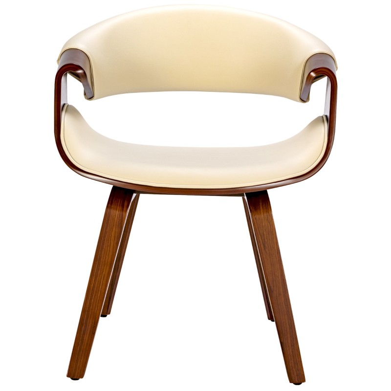 Juego de 2 sillas de comedor Foley, piel sintética, color nogal/crema