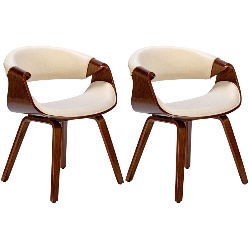 Juego de 2 sillas de comedor Foley de tela en color nogal/crema