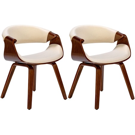 Juego de 2 sillas de comedor Foley de tela en color nogal/crema