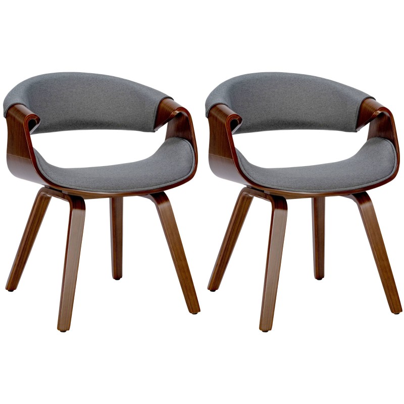 Juego de 2 sillas de comedor Foley de tela en nogal/gris
