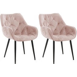 Conjunto de 2 sillas Tanna en terciopelo rosa