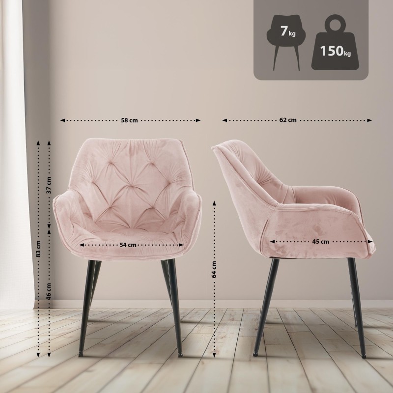 Conjunto de 2 sillas Tanna en terciopelo rosa