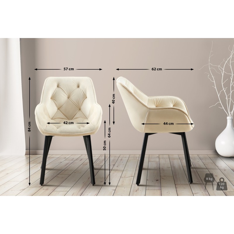 Silla de comedor Antigo de terciopelo color crema