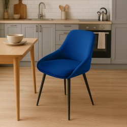 Silla de comedor Elmira en terciopelo azul oscuro y negro