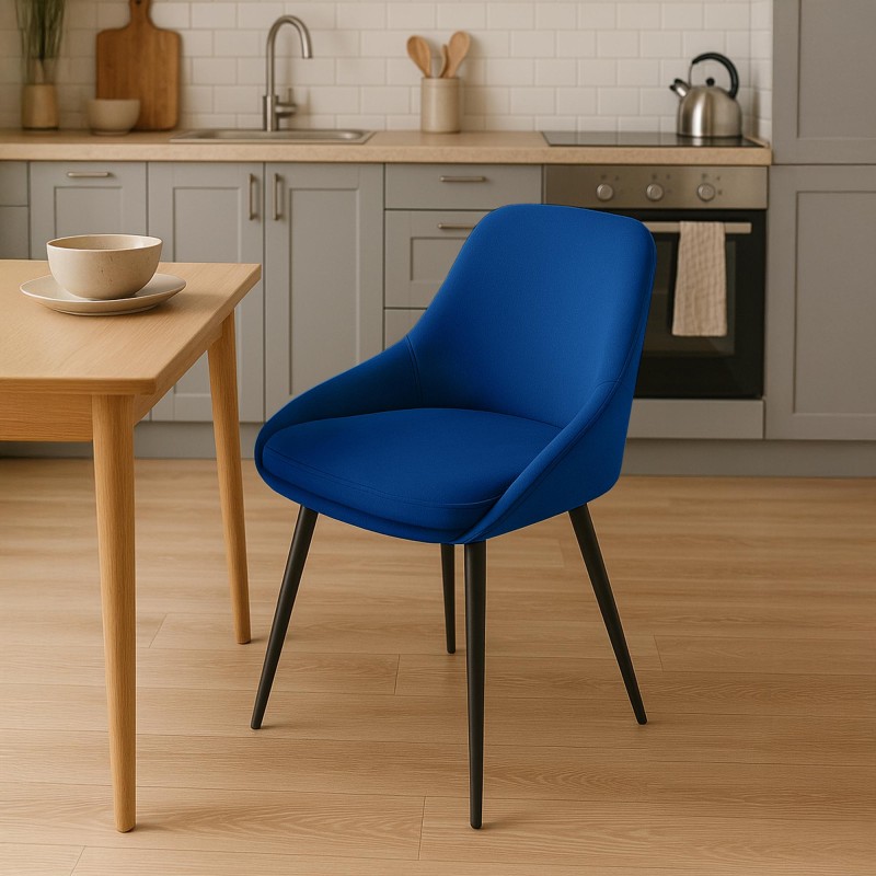 Silla de comedor Elmira en terciopelo azul oscuro y negro