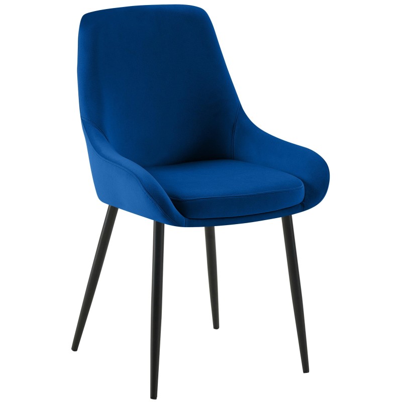 Silla de comedor Elmira en terciopelo azul oscuro y negro