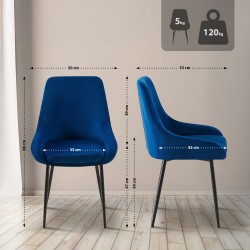 Silla de comedor Elmira en terciopelo azul oscuro y negro
