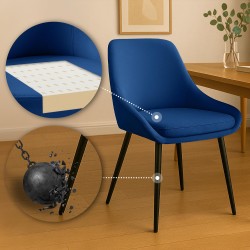 Silla de comedor Elmira en terciopelo azul oscuro y negro