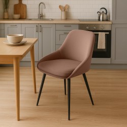 Silla de comedor Elmira en terciopelo negro y marrón