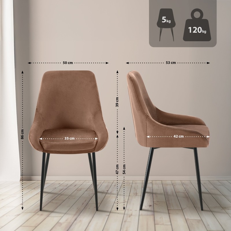 Silla de comedor Elmira en terciopelo negro y marrón