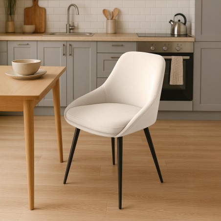 Silla de comedor Elmira en terciopelo negro crema