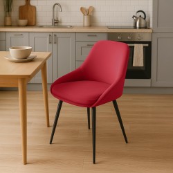 Silla de comedor Elmira en terciopelo rojo y negro