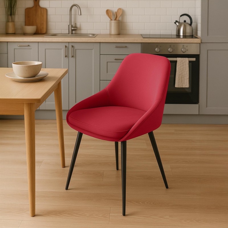 Silla de comedor Elmira en terciopelo rojo y negro