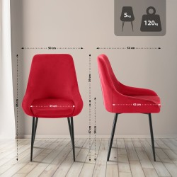 Silla de comedor Elmira en terciopelo rojo y negro
