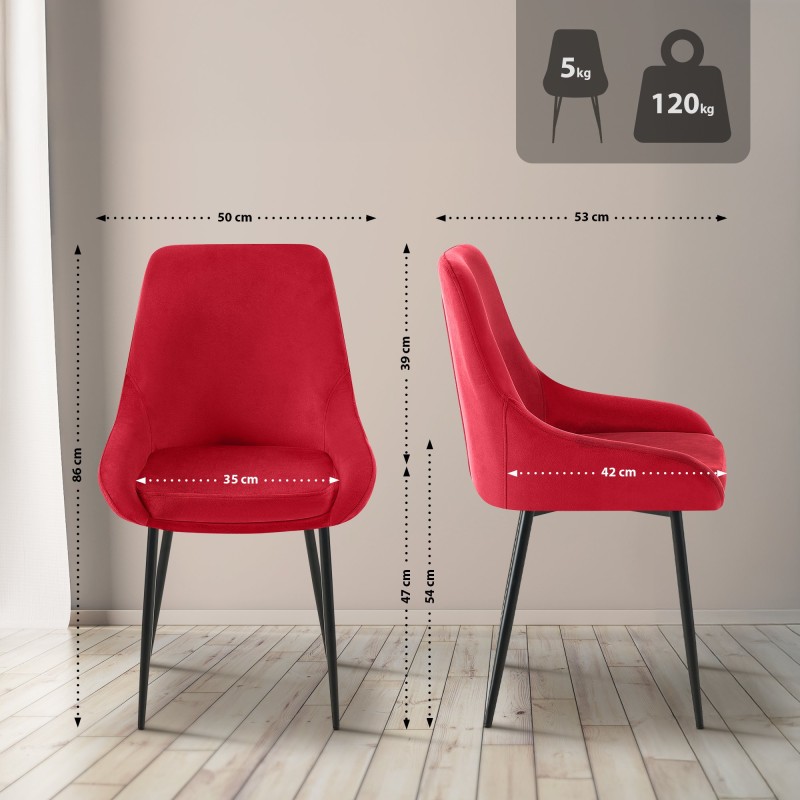 Silla de comedor Elmira en terciopelo rojo y negro