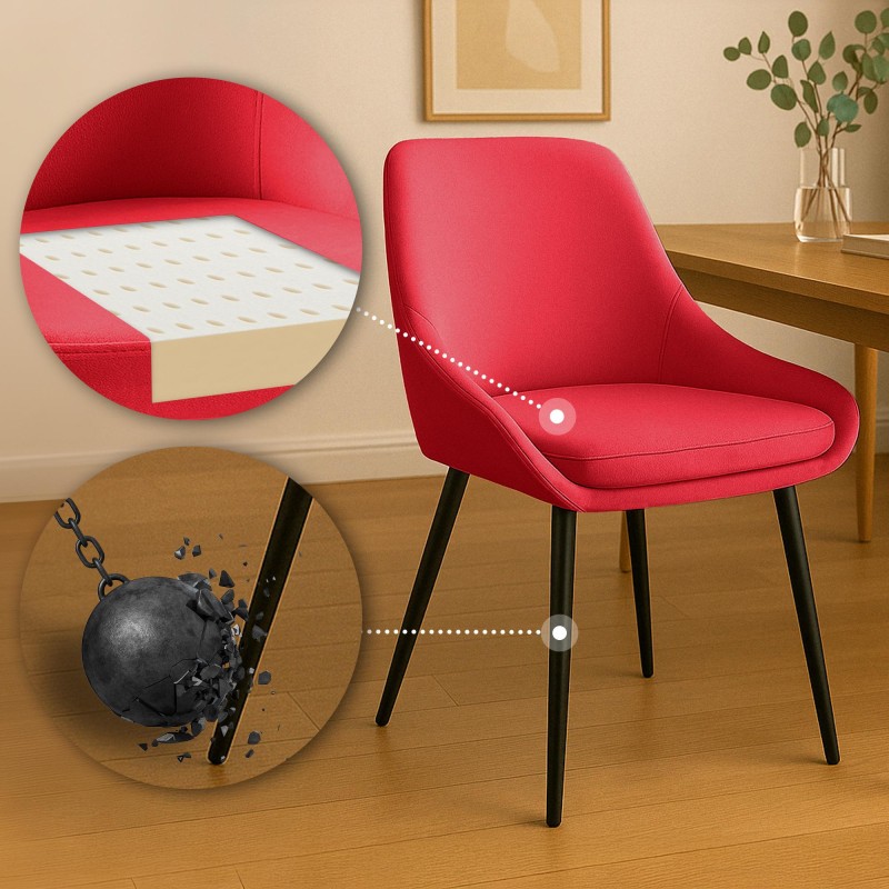 Silla de comedor Elmira en terciopelo rojo y negro
